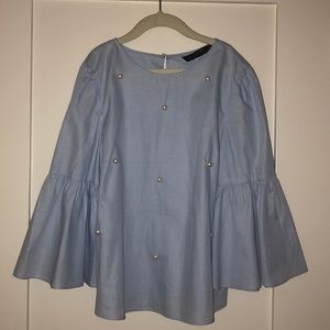 Cute blue dress shirt with pearls